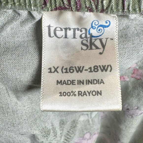 Terra & Sky on or off shoulder olive green floral peasant top size 1X - Picture 8 of 9